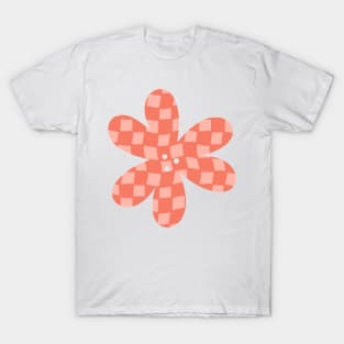 Checker Board Flower - coral and peach T-Shirt